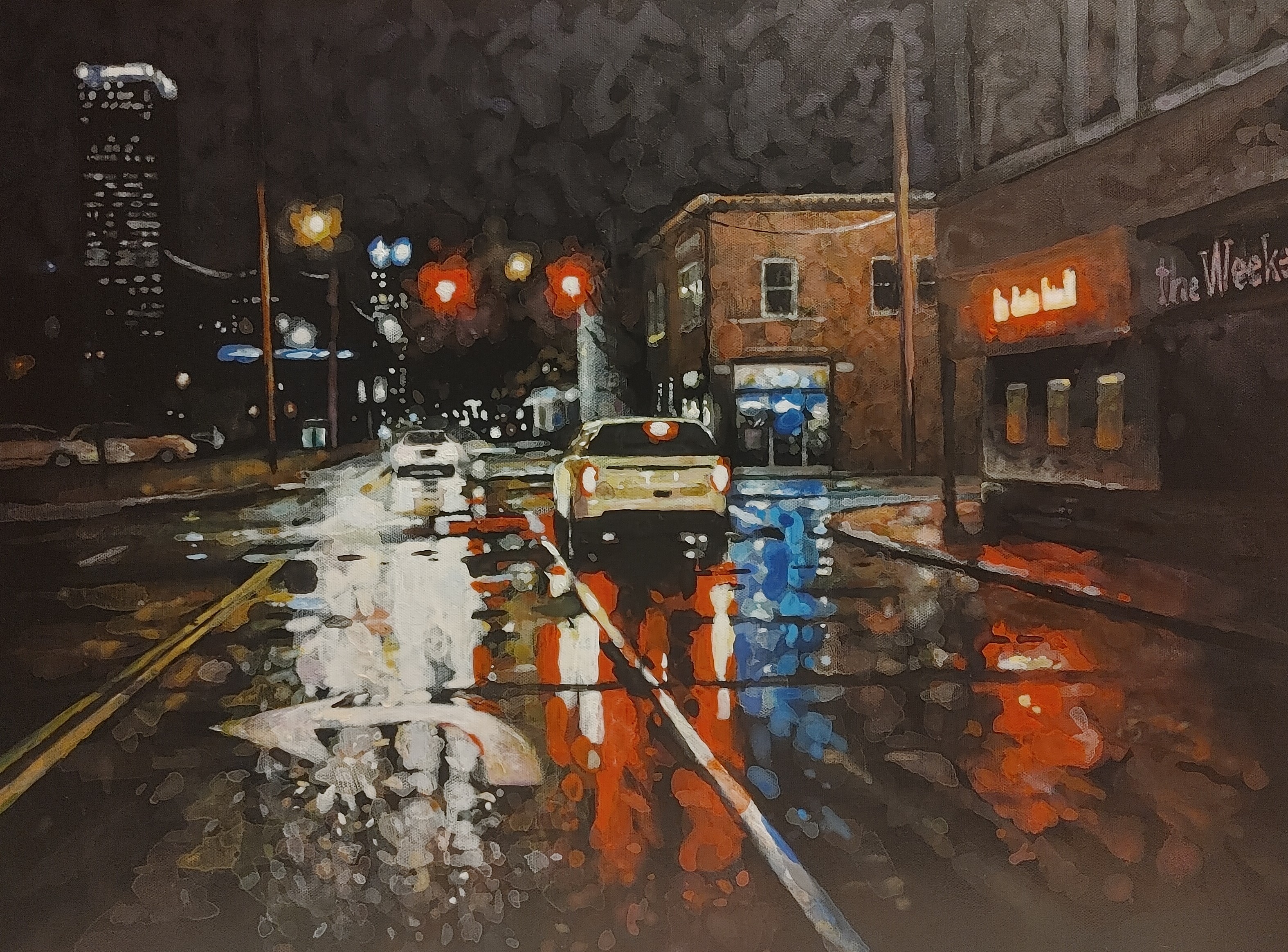 A rainy night downtown